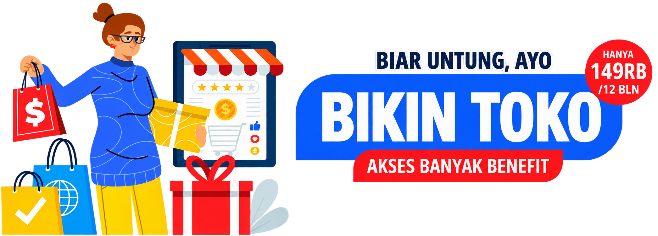 Promosi big sale dengan ilustrasi orang berbelanja