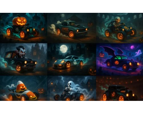 Prompt Halloween Rocket Car Scenes