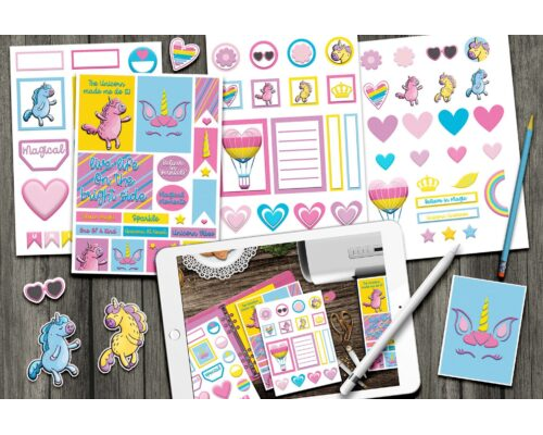 Printable Cute Unicorn Rainbow Planner Stickers