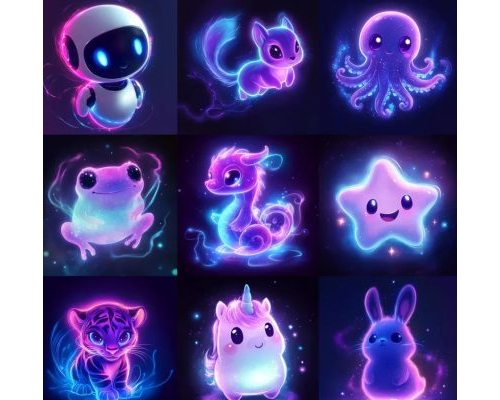 Prompt Luminous Buddies In Neon Glows