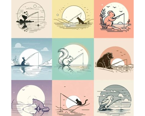 Prompt Line Art Illustrations Fishing At Sunrise