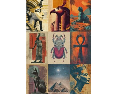 Prompt Ancient Egyptian Risograph Illustrations