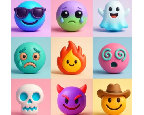 Prompt Cute 3D Emoji Toy Illustrations