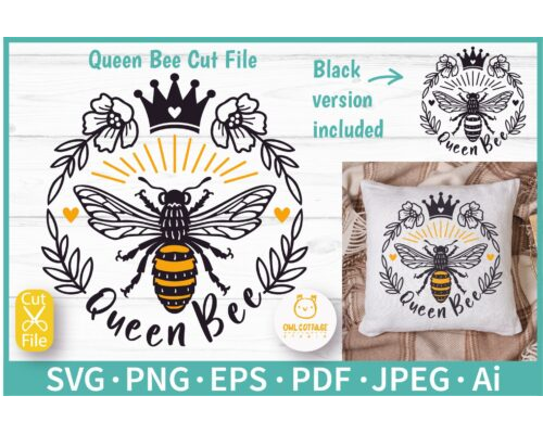 Queen Bee SVG Boho Illustration Cut File