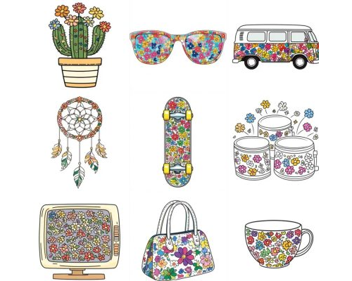 Prompt Cute Groovy Cliparts With Flower Patterns