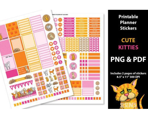 Printable Planner Stickers Cute Kittie Cats