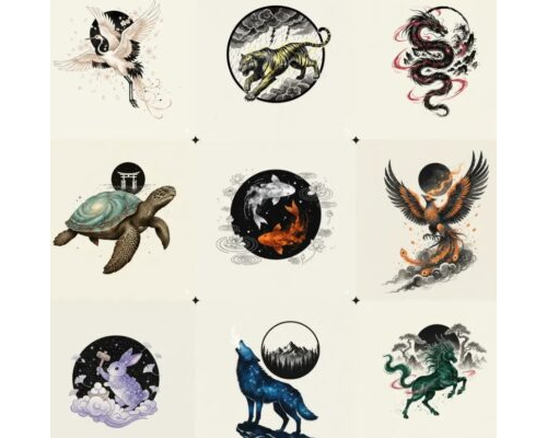 Prompt Mystical Celestial Animal Ink Washes