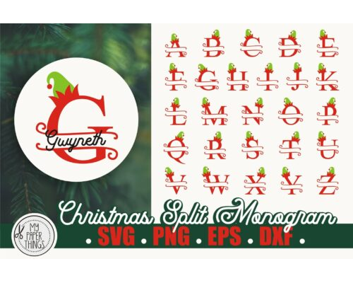 Tips Jual Design Christmas Split Monogram SVG Alphabet Elf SVG