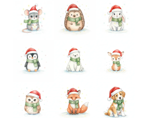 Prompt Cute Holiday Animal Watercolors