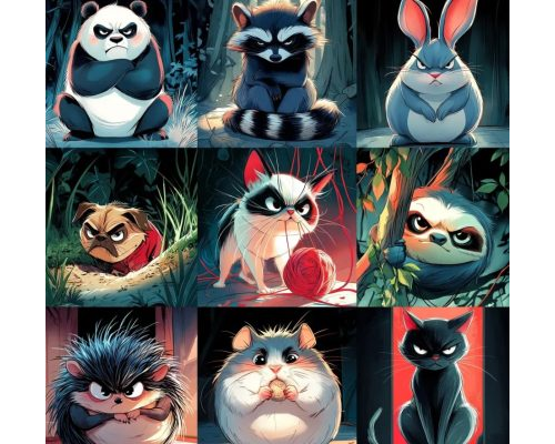 Prompt Grumpy Funny Animal Illustrations
