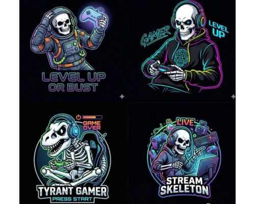 Prompt Stylized Skeleton Gamer Logos