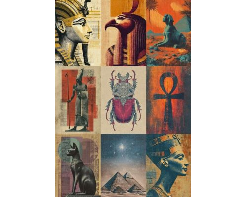 Prompt Ancient Egyptian Risograph Illustrations