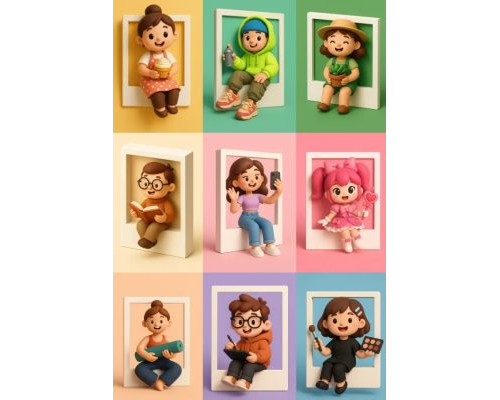 Prompt Cute 3D Characters In Polaroid Frames