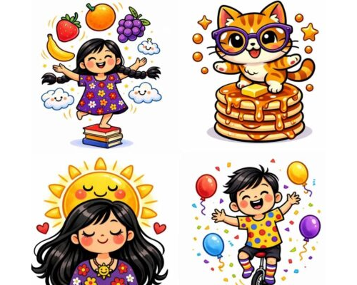 Prompt Joyful Cartoon Action Illustrations