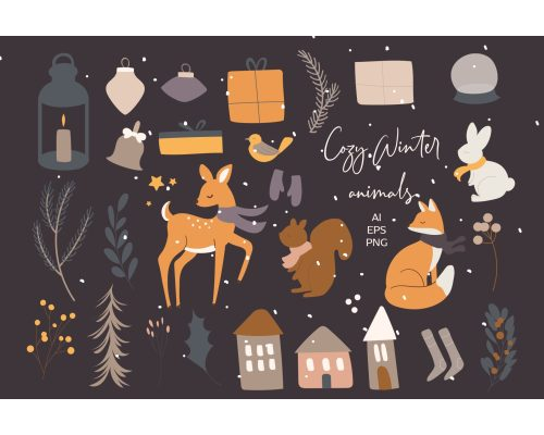 Tips Jual Winter Woodland Animals Vector Clipart di Luar Negeri
