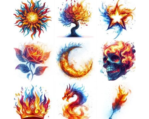 Prompt Dynamic Flame Themed Cliparts