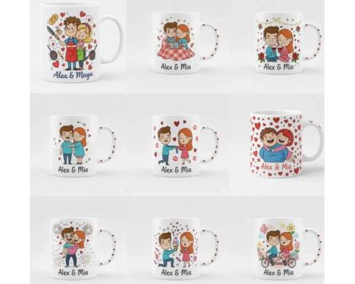 Prompt Playful Couple Cartoon Mug Designs