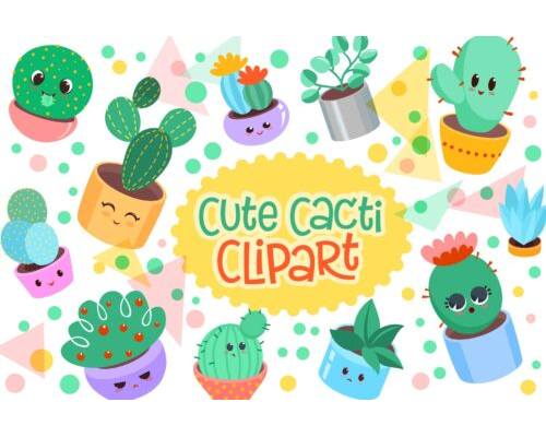 Cute Cacti Clipart 18 Vector items