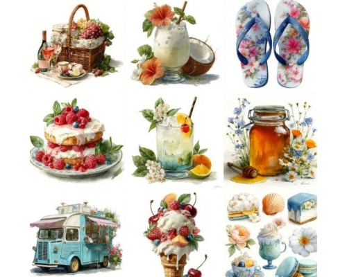 Prompt Summer Watercolor Clipart Illustrations