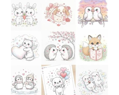 Prompt Kawaii Valentine Pencil Sketches