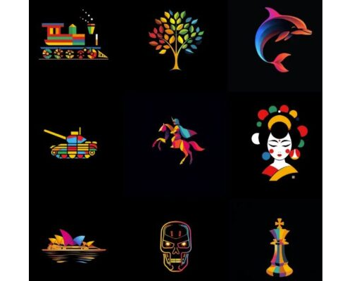 Prompt Minimalist Multicolored Icon Logo Designs