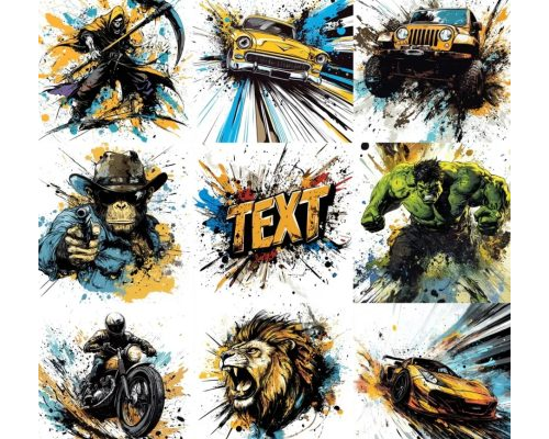 Prompt Chaotic Comic Style Tshirt Designs