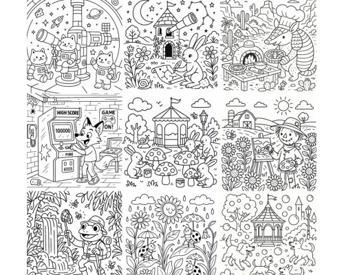 Prompt Whimsical Line Art Scenes For Kids