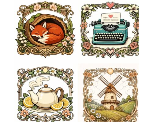 Prompt Line Art Nouveau Wholesome Charms