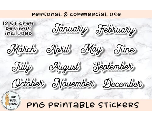 Vintage Months Printable Planner Stickers PNG