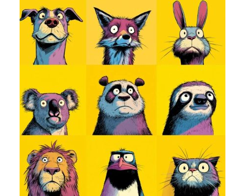 Prompt Awesome Yellow Pop Art Animals