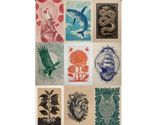 Prompt Vintage Linocut Block Prints