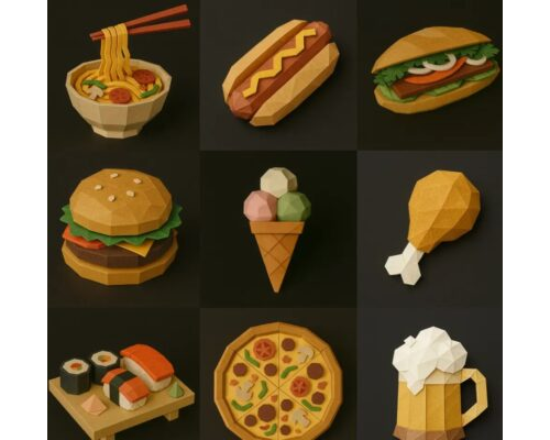 Prompt Food 3D Paper Icons