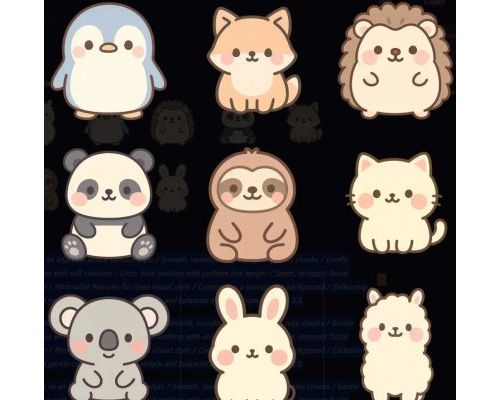 Prompt Transparent Kawaii Style Animal Stickers