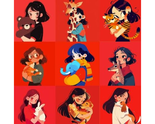 Prompt Red Pop Minimal Girl Pets