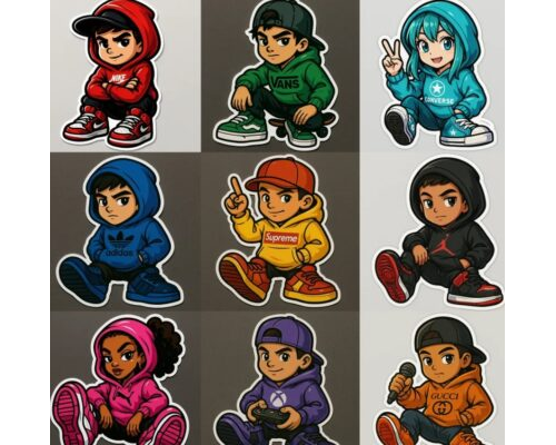 Prompt Glossy Cartoon Streetwear Stickers