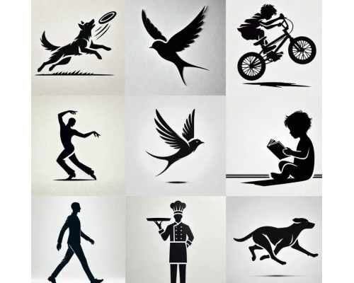 Prompt Black Silhouettes On White Backgrounds