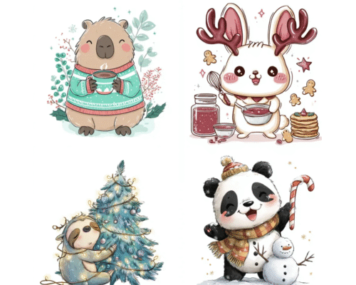 Prompt Kawaii Christmas Animal Clipart